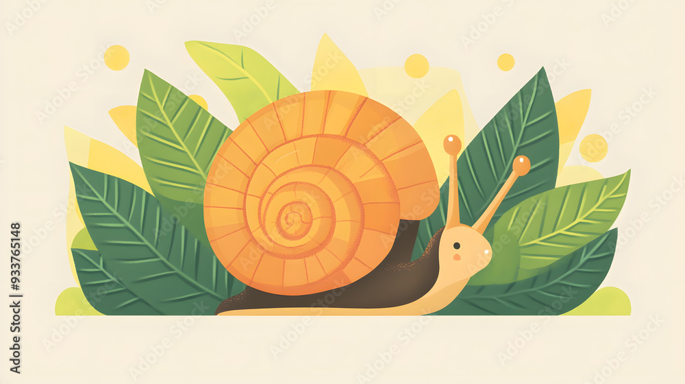 Wall mural Cute snail cartoon character with shell icon cartoon small animal illustration. flat illustration isolated on solid background.