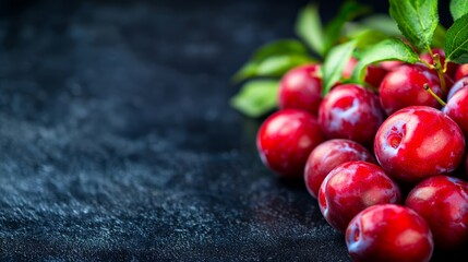 Intimate close-up of ripe, farm-fresh plums on a dark background, capturing the natural, organic essence of the fruits