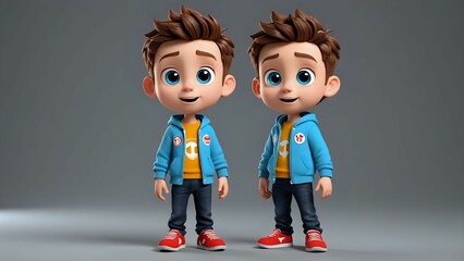 Two cheerful cartoon boys standing side-by-side.
