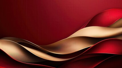 Obraz premium Twisting ribbons of metallic gold and deep red forming abstract curves, warm lighting, photo realistic, luxurious Christmas elegance