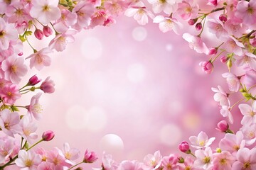 Pink cherry blossom frame with soft pink background, fresh, cherry blossoms, delicate, blooming, design,spring, soft, blossom, frame, romantic, sakura, springtime, Japanese, pink