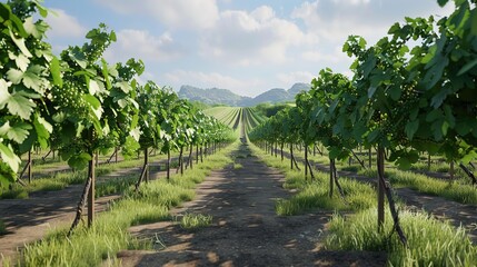 Fototapeta premium Vineyard Rows 3D Illustration