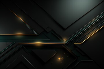 Abstract geometric background with black, gold and teal accents.
