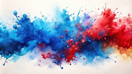 Abstract watercolour contrast between blue and red splash background in an asymmetrical composition, blue, dynamic, painting, watercolour, contrast, backdrop, artistic, colorful