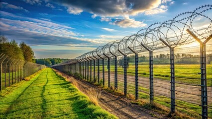 barbed wire steel wall dividing land as a barrier against immigration in Europe, immigration, Europe, border wall