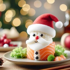 Fototapeta premium a cute santa created from sushi on a plate