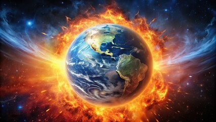 Planet Earth exploding in a fiery blast , destruction, destruction, explosion, danger, armageddon, atomic bomb, apocalypse, global catastrophe, annihilation, chaos, disaster