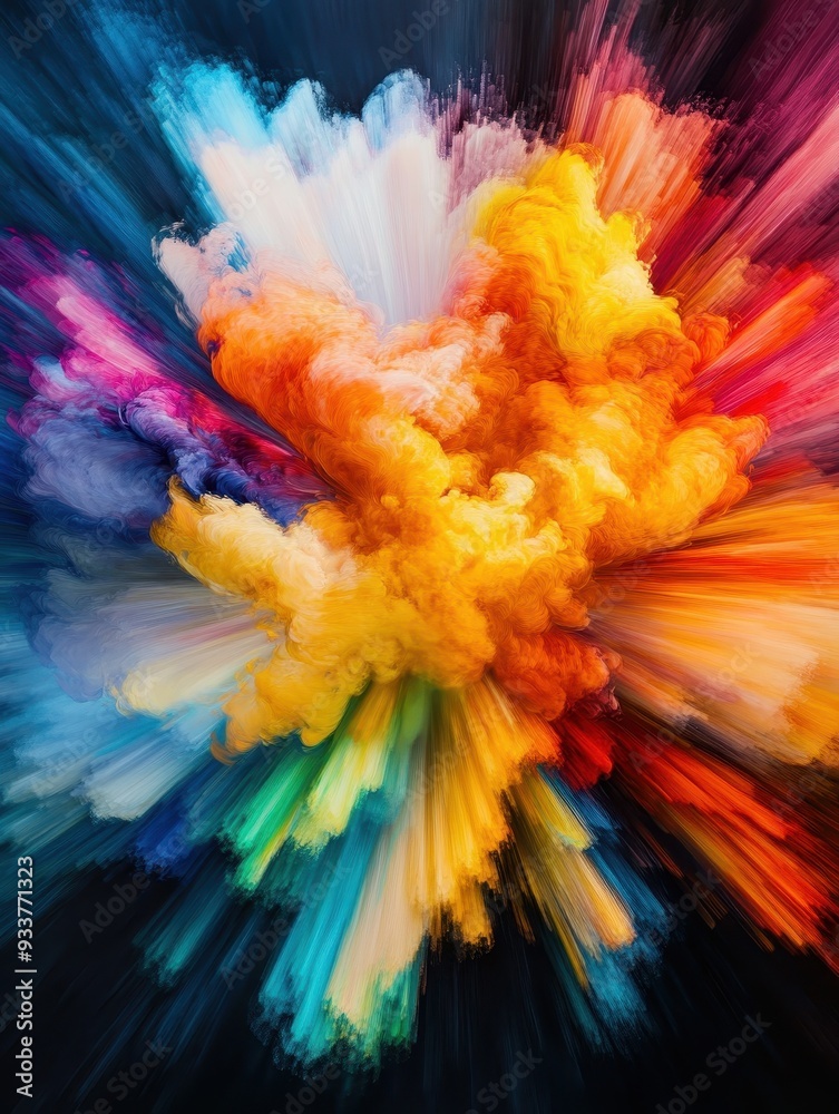 Aufkleber Colorful explosion of vibrant powder in dark background creating dynamic abstract art with bright hues and dazzling visual impact.