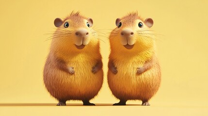 Cartoon capybaras with fun, exaggerated features and bright, vibrant colors on a light background