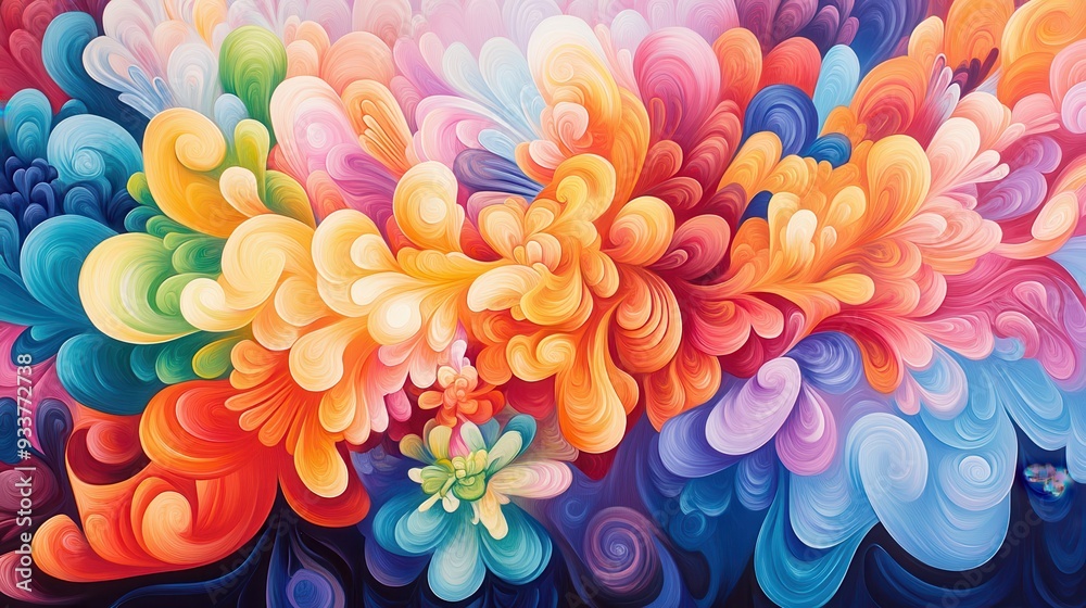 Fototapete Vibrant abstract art full of colorful swirls and shapes, creating a dynamic and lively visual experience. Perfect for adding excitement.