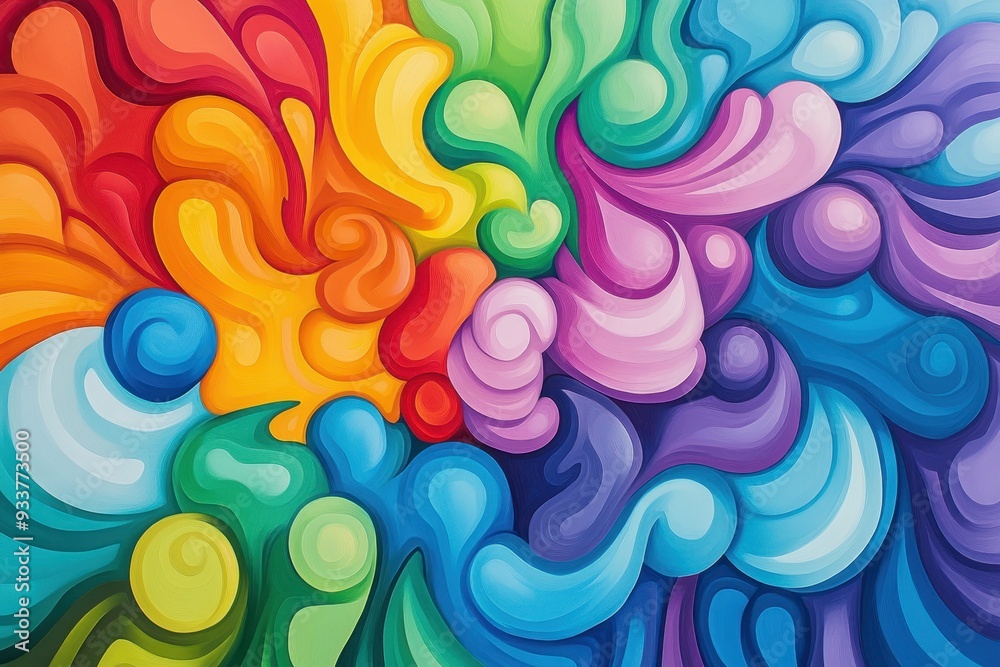 Poster Vibrant abstract painting with swirling colorful shapes, creating a dynamic and lively feeling, perfect for modern decor and creative inspiration.