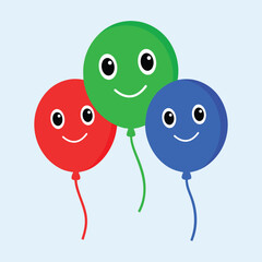 Balloon green red and blue three together with face
