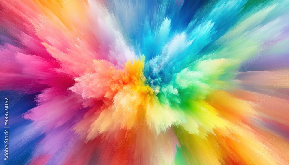 Poster Vibrant explosion of colorful powder creating a dynamic and energetic burst captured in motion. Perfect for abstract and creative design projects.