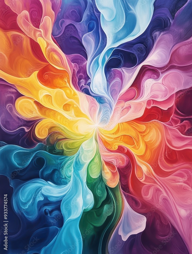 Aufkleber Vivid abstract artwork with swirling rainbow colors and flowing patterns, creating a vibrant, energetic, and dynamic visual experience.