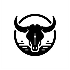 Bull skull logo icon silhouette vector illustration design on white background.