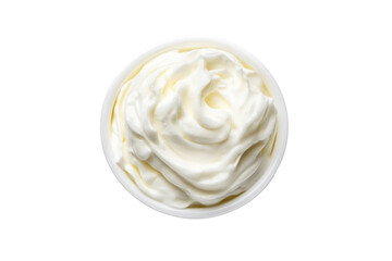 Top view of a bowl of thick, creamy yogurt against a transparent background. perfect for culinary and dairy product themes.