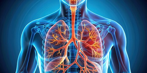 Anatomy of human lungs with bronchial tubes and alveoli, respiratory system, internal organs, medical