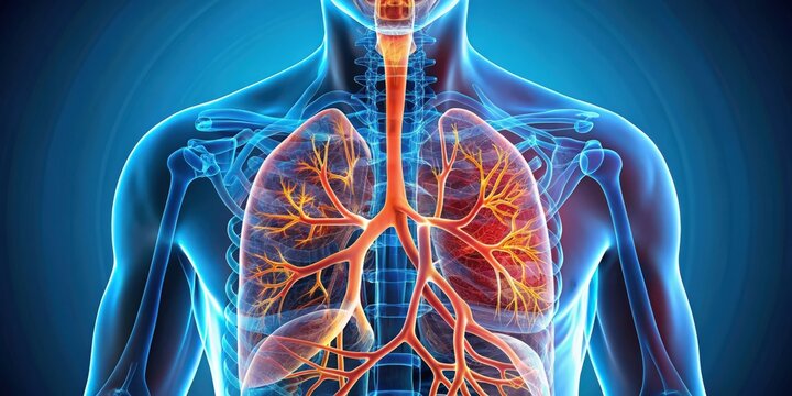 Anatomy of human lungs with bronchial tubes and alveoli, respiratory system, internal organs, medical