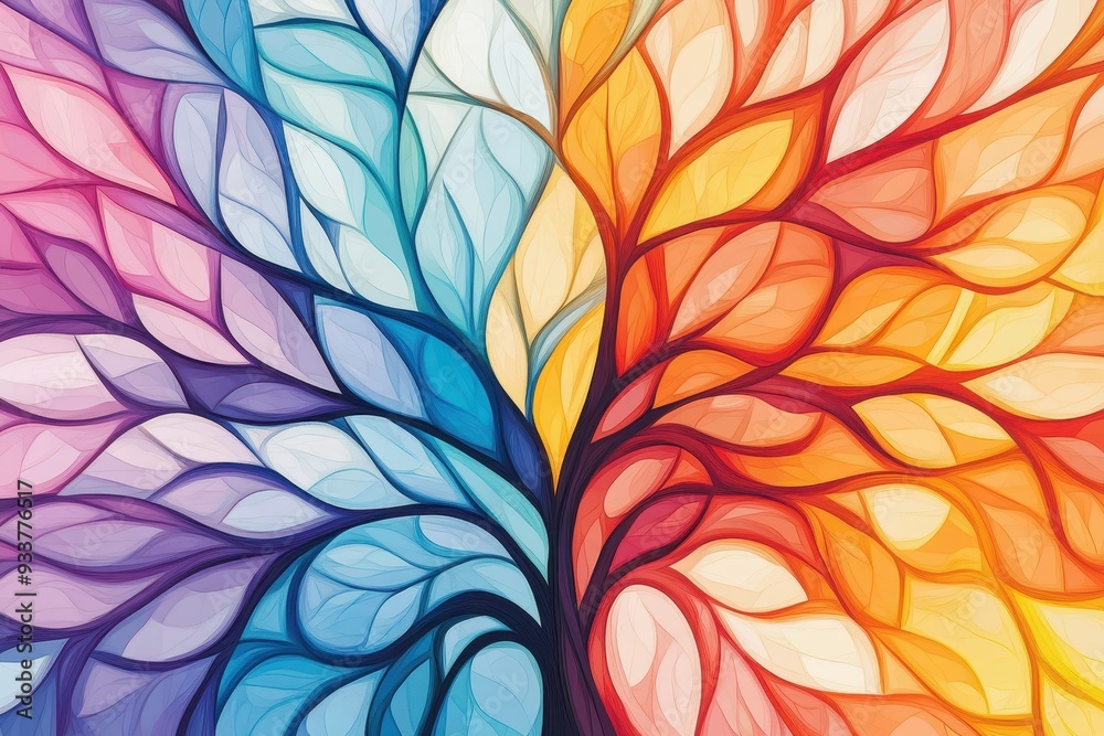 Poster colorful abstract illustration with vibrant hues creating a dynamic, intricate pattern resembling le