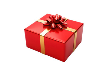 Obraz premium Festively wrapped red gift box with a shiny bow and ribbon, perfect for celebrations, holidays, and special occasions.