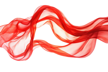 Vibrant red and white flowing silk fabric isolated on transparent background. creating a sense of movement and elegance.