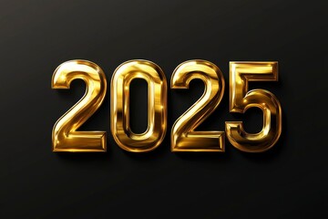 Happy New Year 2025. Vector illustration of a holiday in the form of golden metallic numbers "2025" isolated on a black background. Realistic 3d sign. Festive poster or banner designwith generative ai