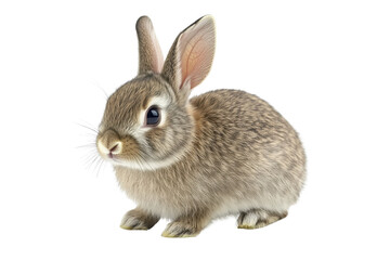 Obraz premium Close-up of a small, cute rabbit sitting against a transparent background. The soft fur and detailed features make it perfect for diverse uses.