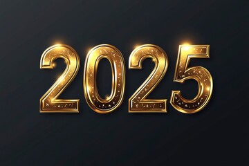 Happy New Year 2025. Vector illustration of a holiday in the form of golden metallic numbers "2025" isolated on a black background. Realistic 3d sign. Festive poster or banner designwith generative ai