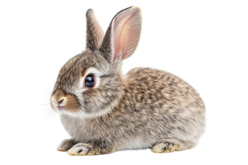 Close-up image of a cute brown rabbit sitting against a transparent background. highlighting its soft fur and alert ears.