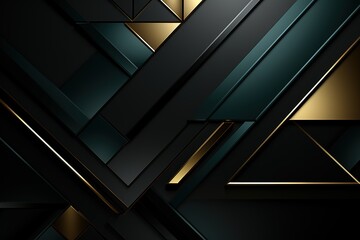 Fototapeta premium Abstract geometric background with black, gold, and teal shapes.