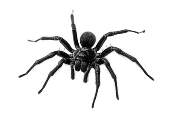 Close-up image of a black tarantula spider isolated on a transparent background. showcasing its detailed anatomy and unique appearance.