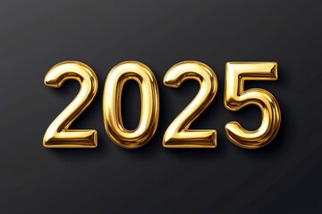Happy New Year 2025. Vector illustration of a holiday in the form of golden metallic numbers "2025" isolated on a black background. Realistic 3d sign. Festive poster or banner designwith generative ai
