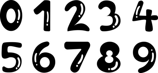 Set of numbers from zero to nine. Black color of number. 