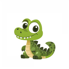 Fototapeta premium Flat illustration cute baby crocodile on white background.