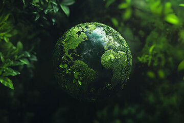 An abstract representation of a green planet, symbolizing environmental sustainability and ecological balance
