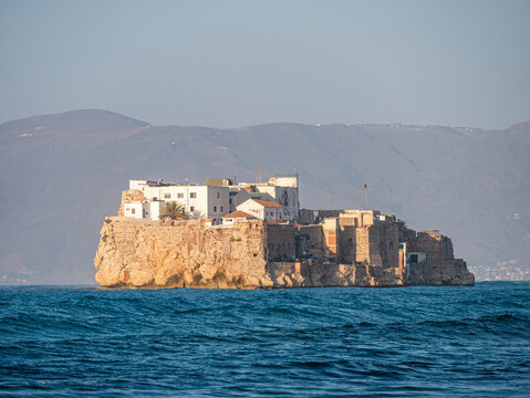 Spanish Military base of Pe&ntilde;&oacute;n de Alhucemas off the coast of Morocco - Landscape shot