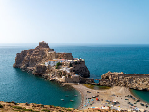 Spanish Military base of Pe&ntilde;&oacute;n de V&eacute;lez de la Gomera on the coast of Morocco - Landscape shot