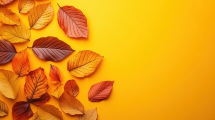 Obraz premium Autumn leaves on a yellow background