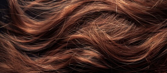 Fototapeta premium Macro view of brown human hair on a black background with copy space image.