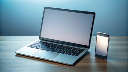 Fototapeta premium Image of a smartphone and laptop computer combined into one device for digital technology concept, smartphone, laptop