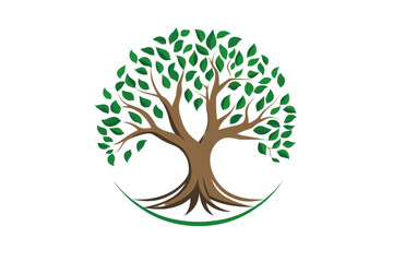 Obraz premium An illustrated tree with green leaves and brown branches, symbolizing nature, growth, and sustainability. Suitable for various design projects.