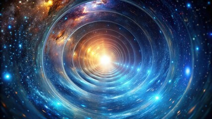 Interstellar space-time tunnel leading to a distant galaxy, interstellar, space, time, tunnel, journey, distant