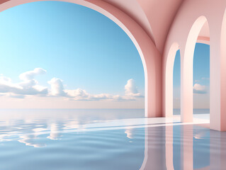 Fototapeta premium Fantastic abstract panoramic background, fantastic scenery with calm water
