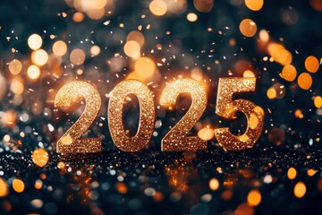 Happy New Year Background text "2025" for your Flyers, Banners, Stickers and Seasonal Greeting Cards. 2024 to 2025 with generative ai