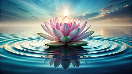 Stylized illustration of a serene lotus flower bloom surrounded by gentle ripples, forming a unique and calming logo concept for a peaceful brand identity.