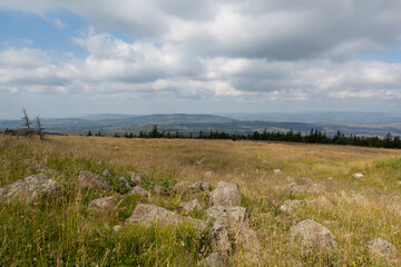 Landscape And Misty View Into The Distance At The Summit of The Brocken In Summer