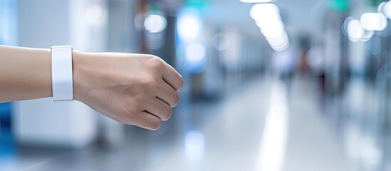 White paper wristband with empty design for copy space image in a hospital setting.