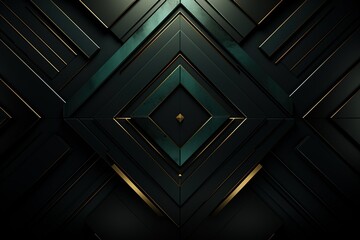 Fototapeta premium Abstract geometric background with black, green, and gold accents.