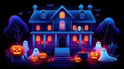 Draw the Halloween ambiance in pixel art style