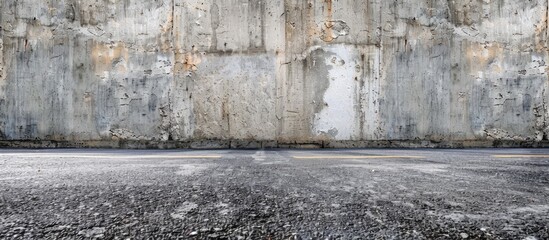 Panoramic shot of asphalt road with an old, rough concrete wall in the background, offering ample copy space image.